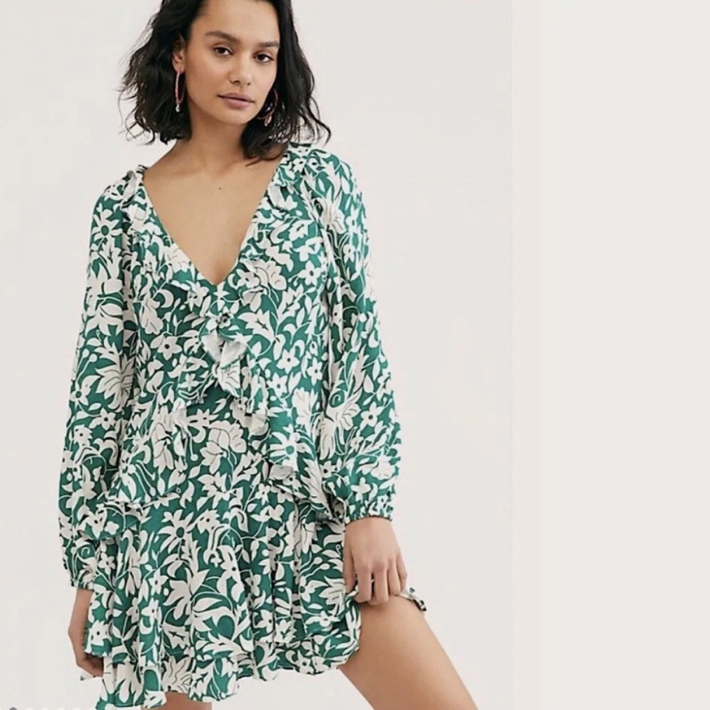 Free People Rebecca green & white floral mini dress
